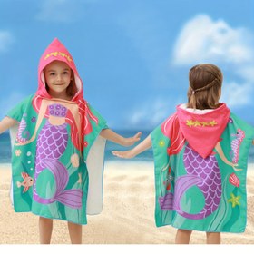 Resim 1 adet Çocuk Kapüşonlu Bornoz - Karikatür Unicorn Tasarımı, Pembe Çizgili Plaj ve İç Mekan Parti Bornozu, Kıvrımlı Detaylı, Bol Kesim Polyester Kumaş, Gençler için Mükemmel Eğlence, Gençler için Bornoz 