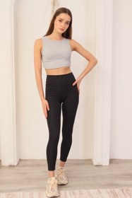 Resim MaberFranco Kadın Gri Halter Yaka Örme Top Crop 