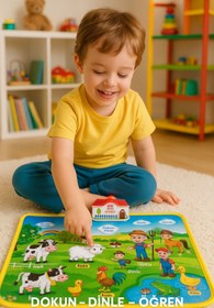 Resim TOYFEST Dokunmatik Sesli Işıklı Çiftlik Halısı Bebek Aktivite Halısı (Pilli, 40x60 cm) 
