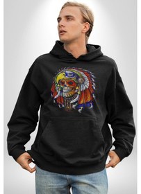 Resim Kızıl Derili Kuru Kafa Düş Kapanı Kadın Erkek Siyah Kapüşonlu Sweatshirt Hoodie Siyah 
