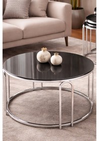 Resim Salon Orta Füme Aynalı Ayna Lenka Gümüş Metal Ayak Orta Sehpa Gümüş 