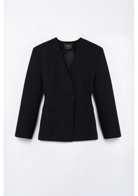 Resim Thalure Kadın Siyah Yakasız Blazer 