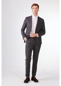 Resim Dufy Gri Balıksırtı Erkek Takım Elbise - Slim Fit Gri 