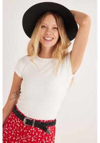 Resim Tudors Kadın Slim Fit Dar Kesim Bisiklet Yaka Modal Kumaş Ekru Bluz-34670 Ekru 