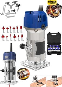 Resim DYNAMİC MAX Alman 4200Rpm 6 Kademe Devir Ayarlı Formika Traşlama Freze Makinesi 6 Mm Pens + 12 Adet Uç MAVİ 