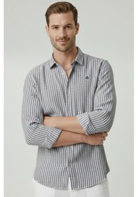 Resim Deepsea Gri Slim Fit Çizgili %100 Pamuk Erkek Gömlek Nefes Alan Şık Günlük Gömlek 2602626 Gri 