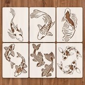 Resim 6 Adet Koi Balığı Şablonu, 21.08cm x 27.94cm, Ahşap, Zemin, Tuval ve Fayans için Yeniden Kullanılabilir PET Kalıp, Yıkanabilir, Aile İçin Mükemmel Hediye 