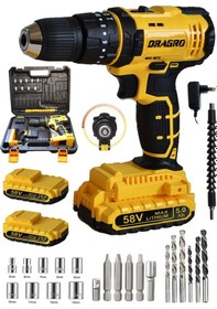 Resim Dragro GTX-58 58V 5 AH Darbeli Çift Akülü Vidalama Makinesi - Sarı 
