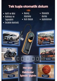 Resim Aimod Airslim Mini Taşınabilir Şarjlı Araba Hava Kompresörü Led Işıklı Oto Araç Lastik Top Şişirme Pompası Kablosuz 