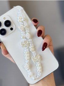 Resim MİRAZ TASARIM FİYONK/ÇİÇEKLİ CAM KRİSTAL VE İNCİLİ TELEFON CHARMI TELEFON İPİ ASKISI 