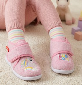 Resim kids A more Rosy Unicorn Figürü Nakışlı Kız Çocuk Keçe Panduf Pembe 