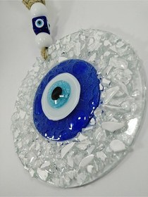 Resim Beyaz Kırıntılı Cam Nazar Boncuğu El Yapımı Duvar Dekoru 13 Cm 