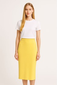 Resim Mizalle Sarı Rayon Triko Midi Kalem Etek 