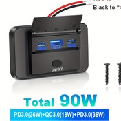 Resim Üç Portlu USB Araba Hızlı Şarj Soketi, QC3.0 ve PD3.0 Hızlı Şarj Arayüzü Araba Şarj Cihazı, Duvara Monte Araba USB Tip-C Anahtarı, Arabalar, Rv'ler, Tekne, Gemiler, Kamyonlar ve Motosikletler, Otobüsler için Uygun, Pil RV Takıları, Girişler ve Alıcılar 