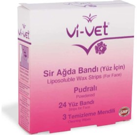 Resim Vi-Vet Pudralı Yüz İçin Sir Ağda Bandı 24 Adet Liposoluble Wax Strips Temizleme Mendili ile 