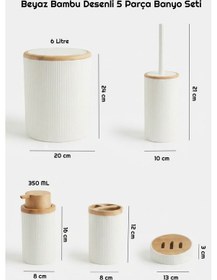 Resim Makri Home Beyaz Bambu Desenli 5 Parça Banyo Seti, Şık Tasarımlı, Hacim: 6 Litre Ahşap - Beyaz 