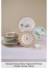 Resim Karaca Forever Bone Tropical 24 Parça 6 Kişilik Yemek Takımı Çok Renkli 