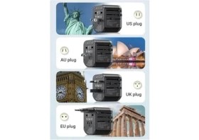 Resim Seyahat Priz Dönüştürücü Adaptör, 45W Şarj Cihazı, 2x USB Girişi, 3x Type-C Girişi, Uluslararası Güç Adaptörü, Us, Uk, Eu, Au Evrensel Uyum 