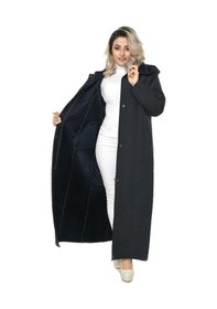 Resim Kadın Kapitone Mont (142 Cm) Lacivert Büyük Beden Çok Renkli 