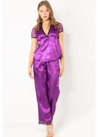 Resim Miorre Kadın Dantel Detaylı Kısa Kollu Saten Pijama Takımı 