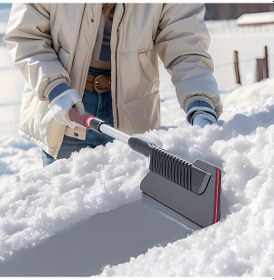 Resim Fochsia Eva Teleskopik Kar Küreme Aleti, Otomobil Kar Kürek Çok Fonksiyonlu Buz Çözücü Siyah Kırmızı 