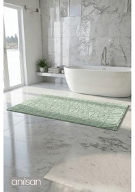 Resim Grid Mint Yeşili Ayak Havlusu - 70x130cm, 790gr, %100 Pamuk, Spa Ve Otel Banyo Paspası, Günlük Kullanıma Mint Yeşil 
