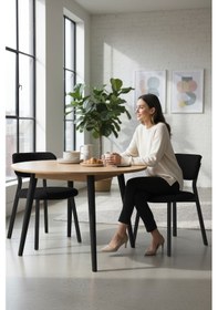 Resim Canisa Toldy Serisi 2 Adet Siyah Bukle Kumaş Mutfak Sandalyesi Siyah Metal Ayak Siyah Sandalye Ayaklar Siyah 