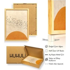 Resim Huhuli Ahşap Çerçeveli Soyut 3 Lü Tablo 