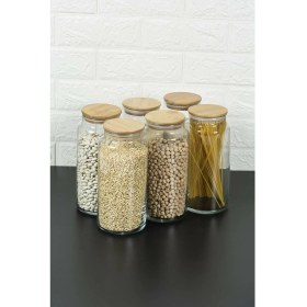 Resim Karçiçeği Home Jumbo Boy 6'lı Bambu Kapaklı Vakumlu Cam Kavanoz 1440 Ml. 