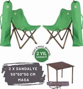 Resim Antrasit İskelet Yeşil Kılıf Sandalye ve 50x50x50 CM Kahverengi Ahşap Katlanır Masa Seti Bag The Joy