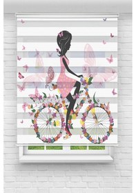 Resim Perdecizade Enxboy Siyah Bisikletli Kız Dijital Baskılı Zebra Perde-cocuk Odası-stor Perde Renkli 