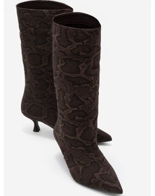Resim Luvi Shoes Crow Kahverengi Desenli Sivri Burunlu Kadın Topuklu Kısa Çizme Kahverengi 