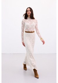 Resim Sateen Dantelli Uzun Etek - Bej-136892 Bej 