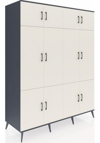 Resim Kronos Gardrop 10 Raflı 12 Kapaklı 2 Askılı 176x59x221 Antrasit-aytaşı/antrasit Aytaşı/antrasit 