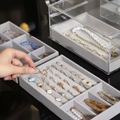 Resim Geniş Kapasiteli Takı Organizatör Tepsisi - 3 Bölmeli, Şeffaf Sınırlar, Dayanıklı Plastik Yapı - Dolaşmaz Küpe, Kolye ve Bileklik Saklama - Şık Beyaz Tepsi, Tuvalet Masası veya Banyo İçin - Kadınlar için Takı Kutusu, Klasik Tasarım, Sağlam Bölümler, Zarif Kadınlar 