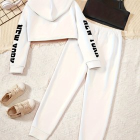 Resim 3 adet Kızlar için Yeni York Baskılı Örgü Takımı - Kapüşonlu Sweatshirt, Tank Üst ve Joggers, Rahat Uzun Kollu Üst, Asimetrik Uyum, Polyester, Bahar/Sonbahar için Mükemmel, Gençler için Hediye, Açık Hava için 