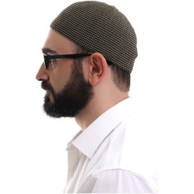 Resim Açık Kahve Kışlık Nokta Desenli Orlon Namaz Takkesi Kahverengi 