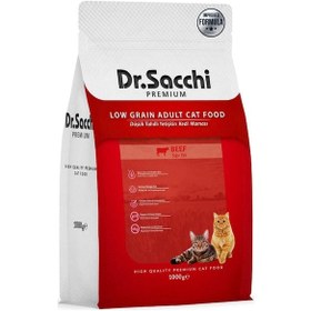 Resim Dr. Sacchi Premium Düşük Tahıllı Sığır Etli Yetişkin Kedi Maması 1 KG 