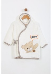 Resim %100 Pamuk Kapüşonlu Bebek Çocuk Bornoz Havlu Krem 2 Yaş 