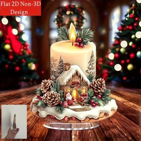 Resim 2D Düz, 1 Adet Bohem Tarzı 2D Çekirdek Akrilik Noel Mumu Süsü, Kar Manzaralı Köy Sahnesi, çam kozalarıyla ve mevalarla - aile temaslı tatil masaüsti dekorasyonu, İdeal Ev ya da Ofis Hediyesi. Tatil Şenliklerine Özel 2D, 3D düşme Halloween & Yılbaş süslemeleri 2d 