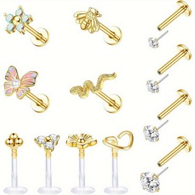 Resim Kadınlar için 16G Sevimli Cerrahi Çelik Helix Küpe, Dişsiz İtme Dudak Halkası, Tragus Medusa Conch Monroe Piercing Takı 