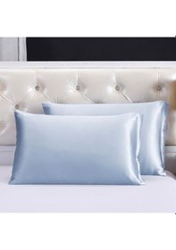 Resim Açık Mavi Ipek Saten Yastık Kılıfı 50 X 70 2'Li N11.354 