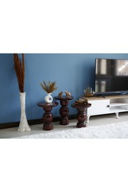 Resim Simillo Home&Living Wood Wooden 3’lü Set Karpuz Model Mantar Yan Sehpa Modern Koyu Ceviz Renk Fiskos 