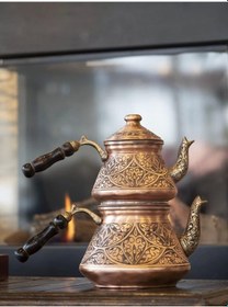 Resim Bakır Çaydanlık Ağır İşlemeli Mat Bakır Renk 