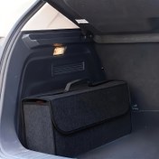 Resim 1'li Paket Araç Bagaj Organizatör Kutusu, Katlanabilir Çok Bölmeli ve Ergonomik Saplı SUV, Sedan, Kamyonetler İçin Dayanıklı Kumaş Araç İçi Aksesuar Çantası 