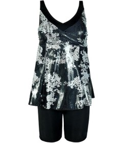 Resim Endeep Kadın Parlak Yılan Derisi Desenli Tankini Takımı Çok Renkli 