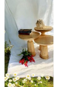 Resim Simillo Home&Living Wood Wooden Ahşap 3’lü Set Mantar Yan Sehpa Modern Naturel Renk Fiskos 