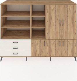 Resim Kronos Dolap 11 Raflı 3 Çekmeceli 5 Kapaklı 220x59x163 Çam-çam/ay Çam-çam/aytaşı 