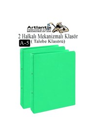 Resim Açık Yeşil 2 Halkalı Klasör 2 Adet A5 Pvc Öğrenci Ve Ofis Tipi Evrak Sunum Talebe Büro Klasörü İç Cepli Otomatik Mekaniz Açık Yeşil 