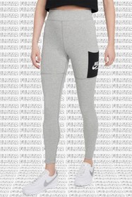 Resim Nike Sportswear Club High-Rise Leggings 2 Cepli Yüksek Belli Pamuklu Gri Tayt 